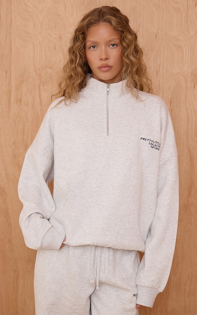 Ash Grey Prettylittlething Print Zip Front Hoodie