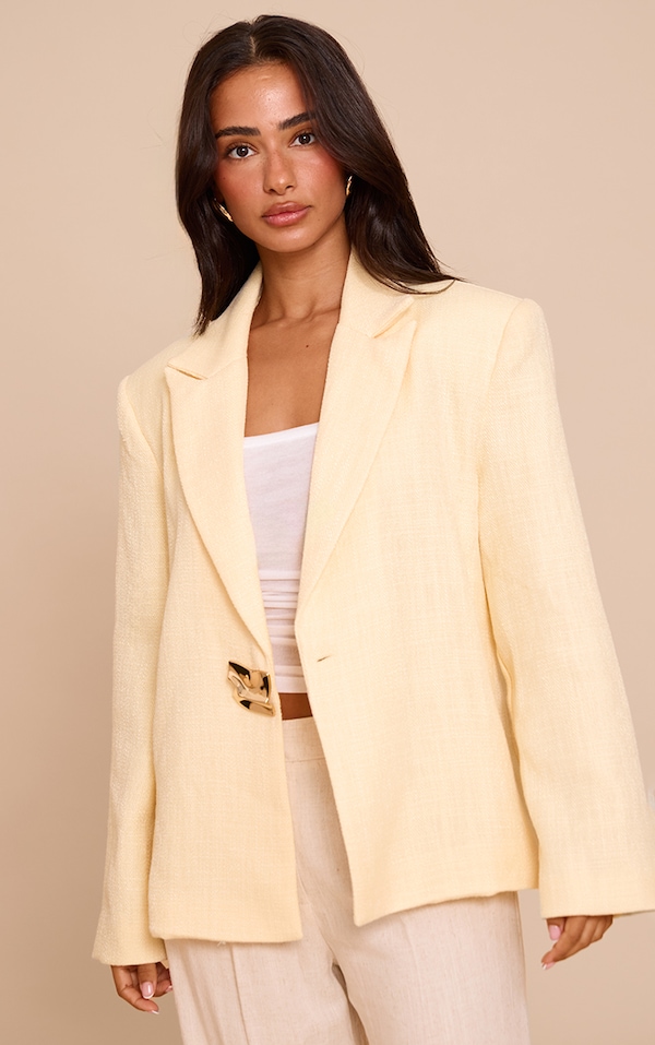 Petite Blazer texturé crème au beurre à empiècement