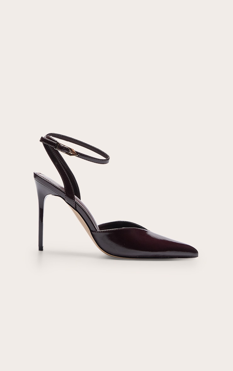 Chocolate Plum PU Patent V Cut Court Heels image 2