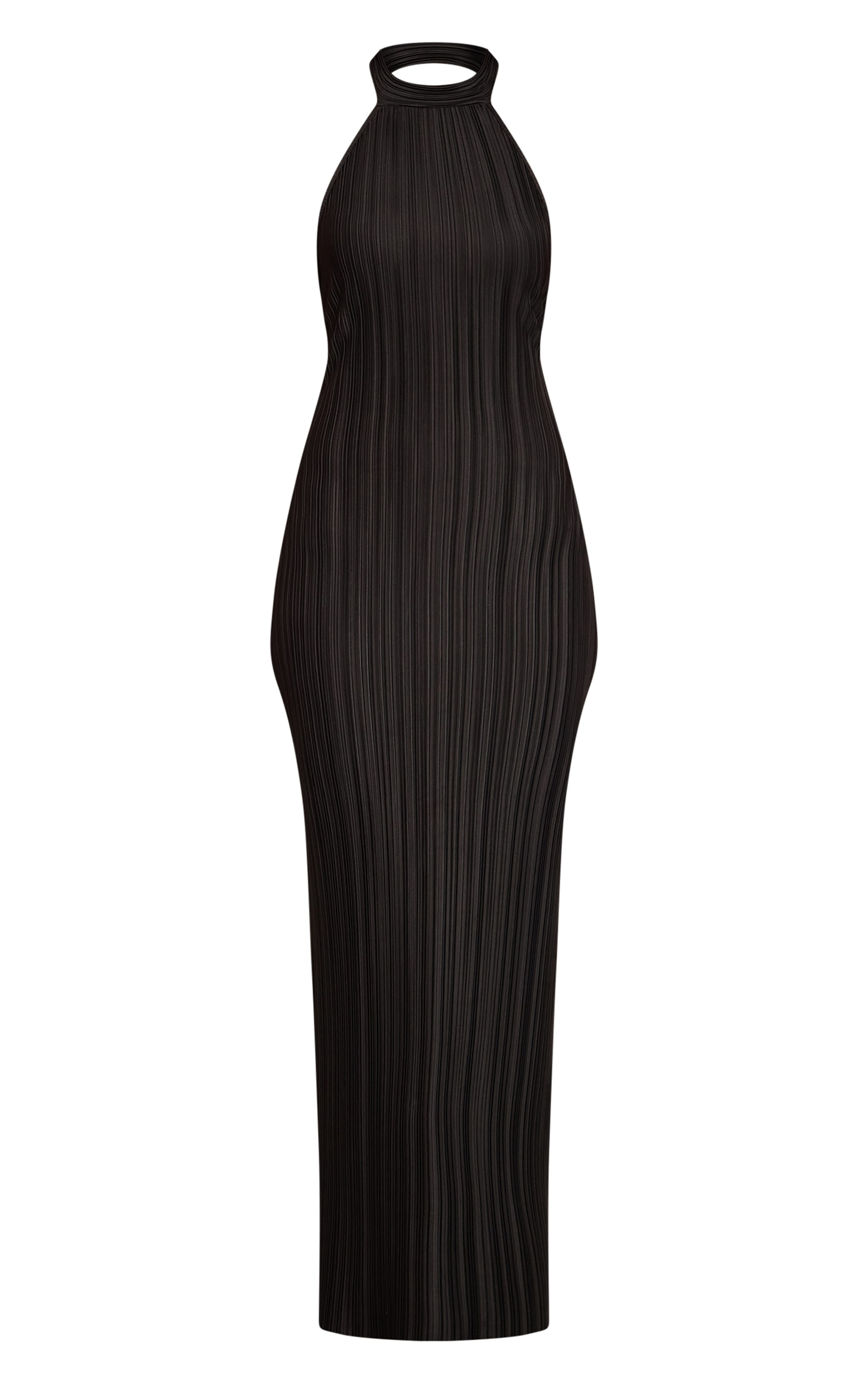 Black Plisse High Neck Low Back Maxi Dress image 5