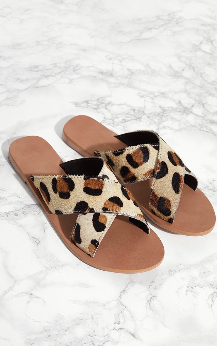 Leopard Leather Cross Strap Sandal