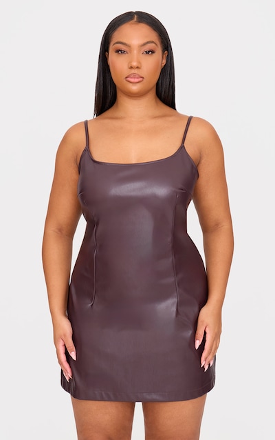 Plus Burgundy Strappy Pu Bodycon Dress