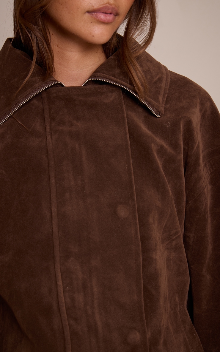 Dark Brown Suede Biker Jacket image 4