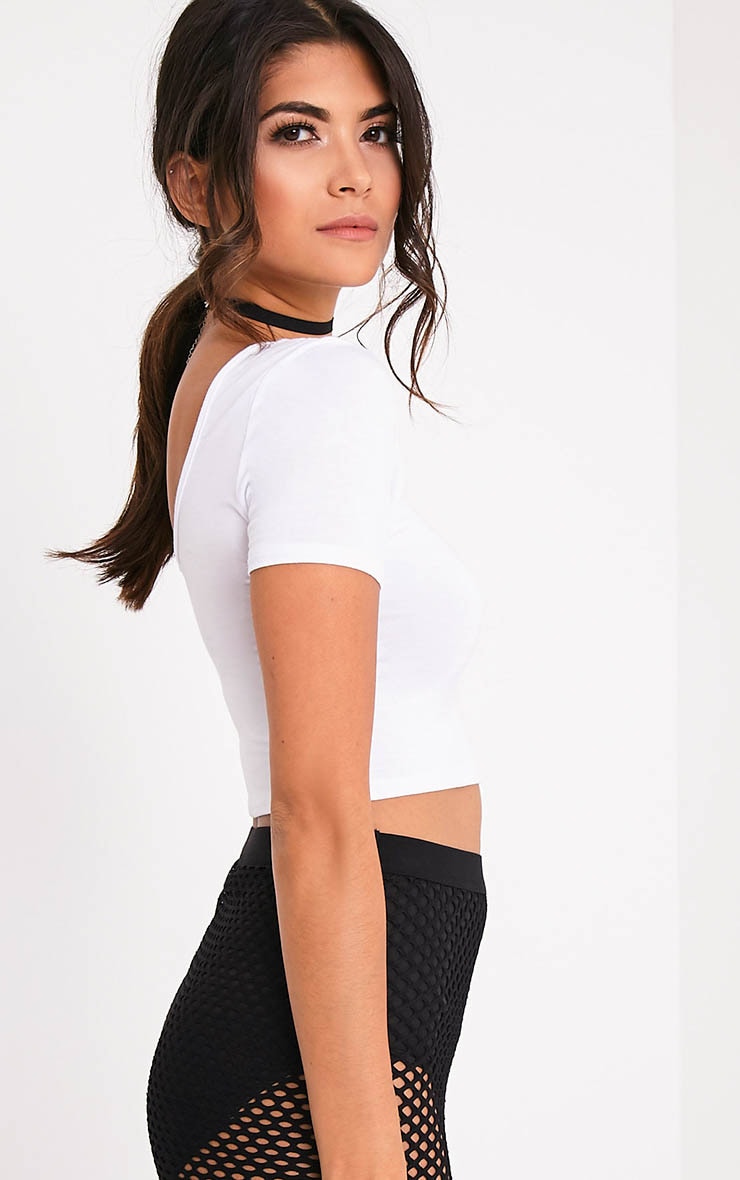 Basic White Scoop Back Crop T Shirt Tops PrettyLittleThing