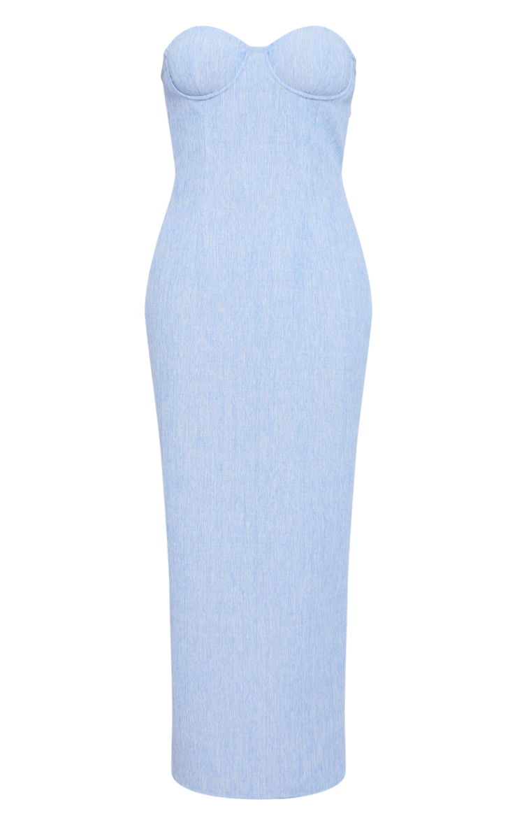 Light Blue Linen Look Bandeau Underwired Midaxi Dress image 3