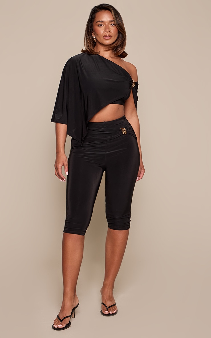 Shape Black Slinky Trim Detail Capris image 1