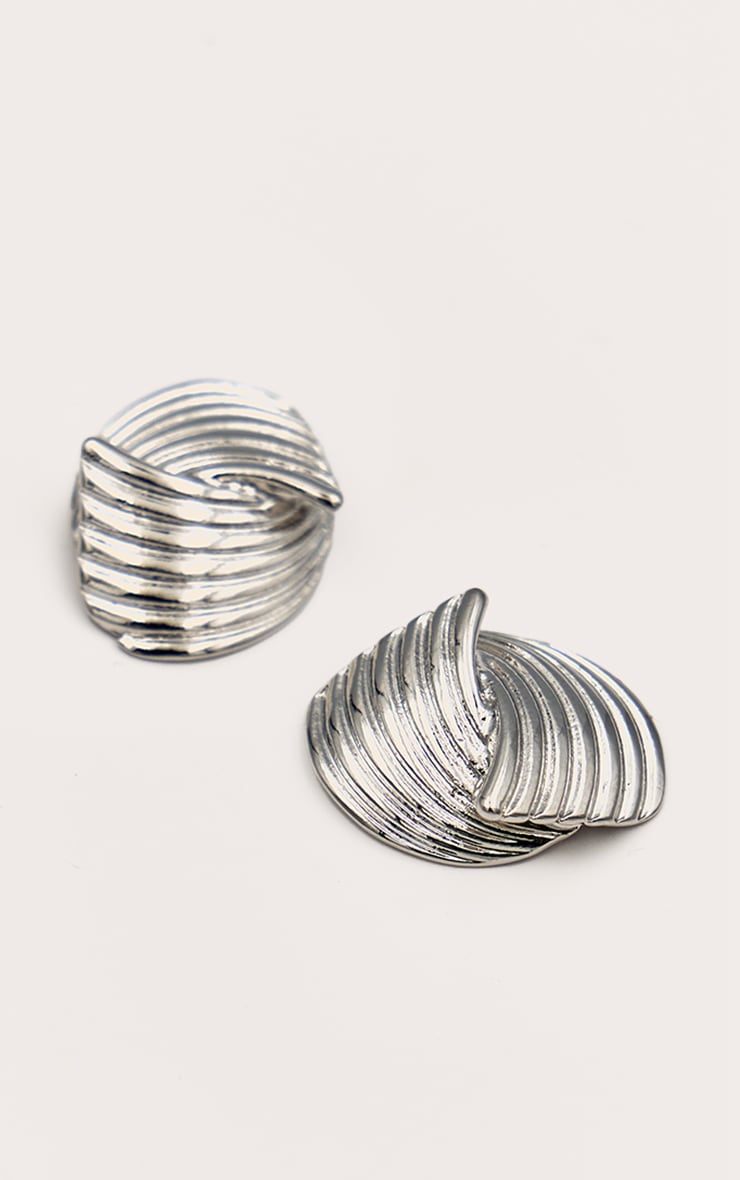 Silver Ribbed Knot Stud Earrings image 2