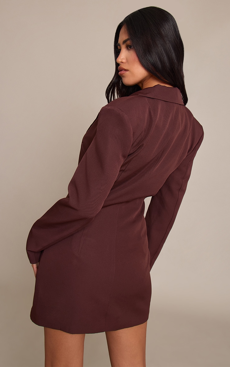 Robe blazer asymétrique tissée chocolat empiècement image 2