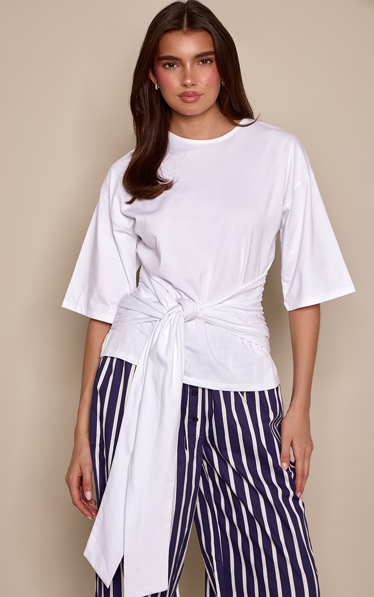 White Cotton Wrap Detail T-Shirt