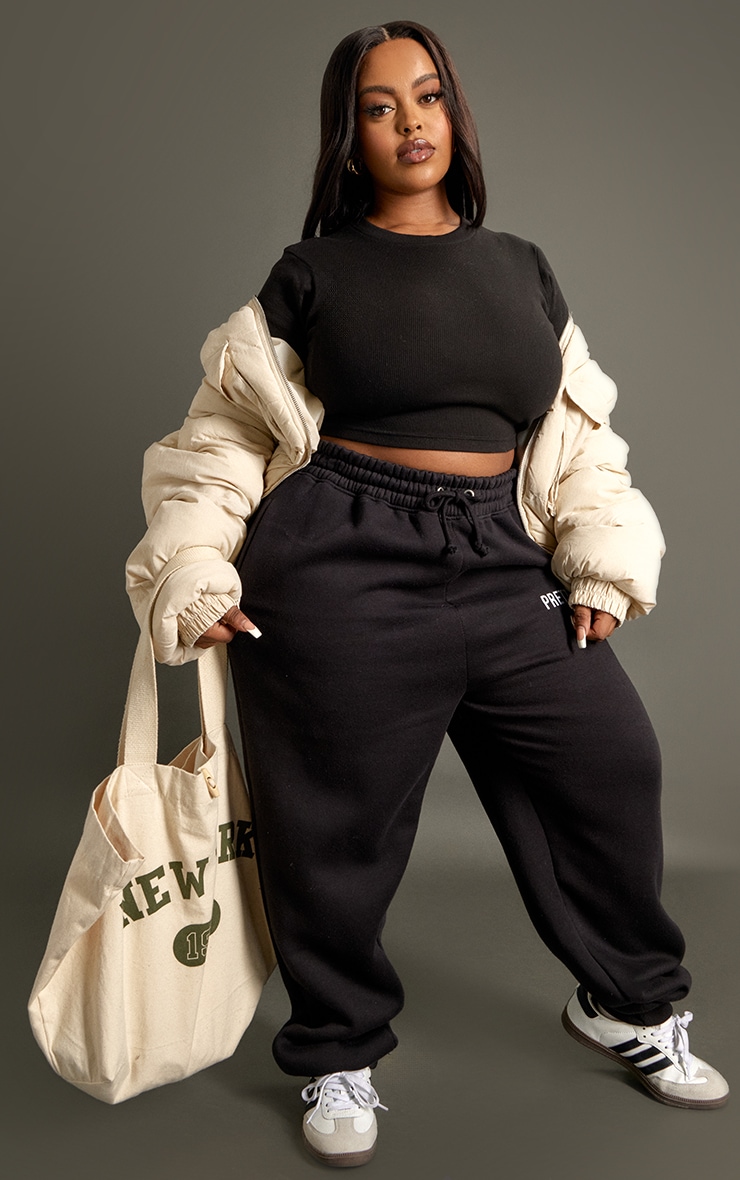 Plus Black Basic Rib Short Sleeve Crop Top image 3