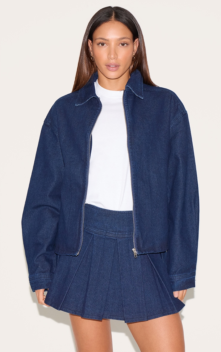 Tall Dark Indigo Buckle Detail Pleated Mini Skirt image 4