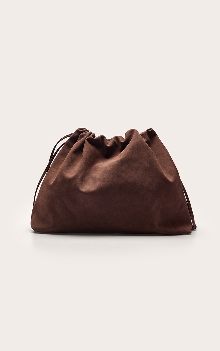 Chocolate Faux Suede Oversized Pouch Clutch Bag image 2