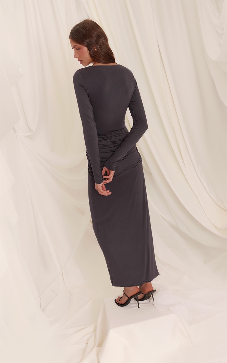 Charcoal Soft Touch Boat Neck Wrap Detail Maxi Dress image 2