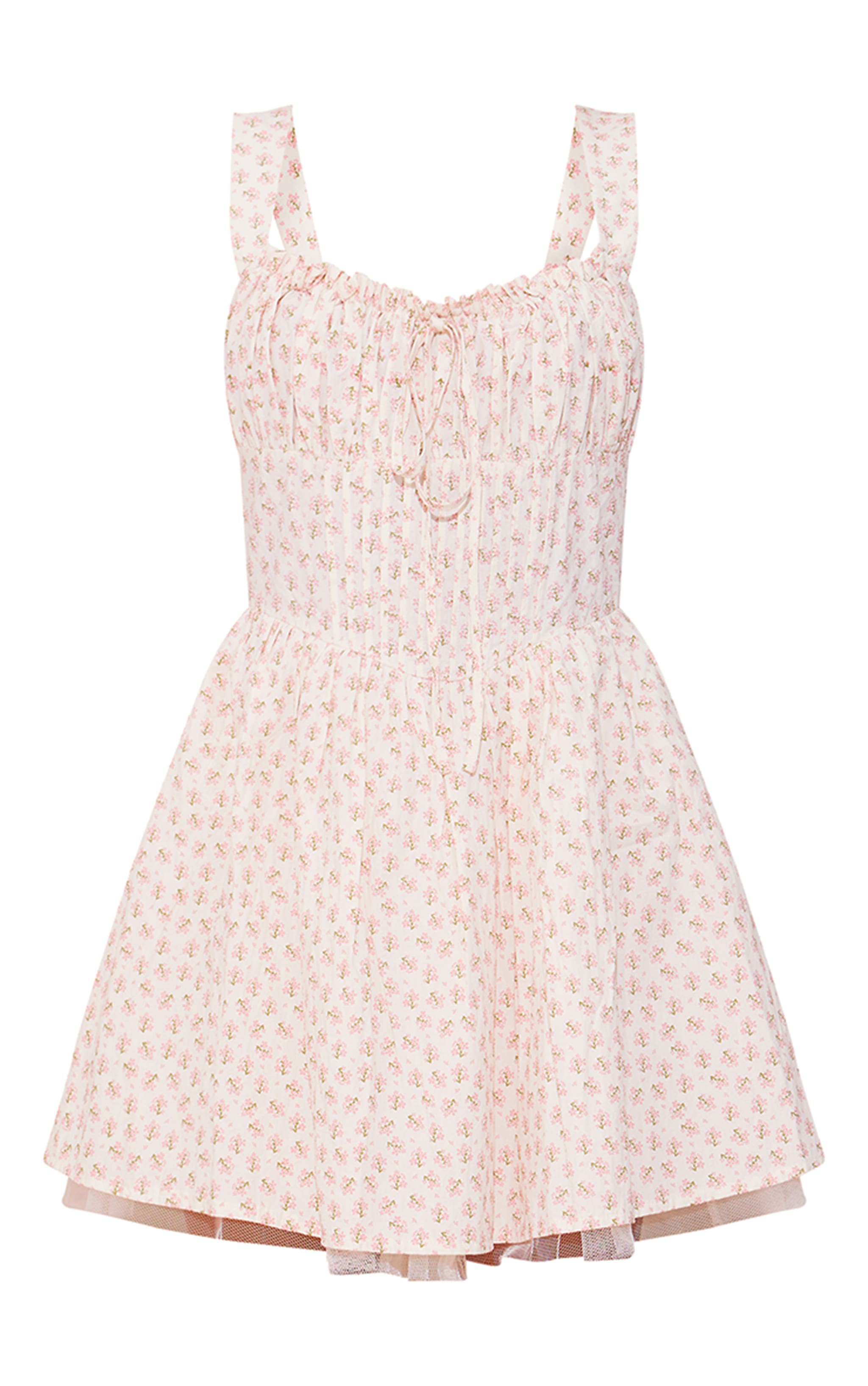 Robe droite rose à jupe bouffante à lacets et imprimé petites fleurs image 5