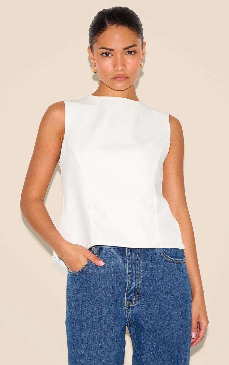 Petite White Sleeveless Bow Detail Top image 4