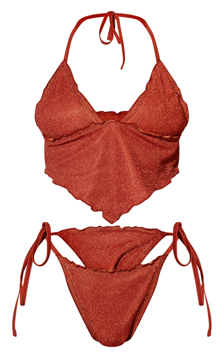 Orange Glitter Lettuce Hem Bikini Set image 5