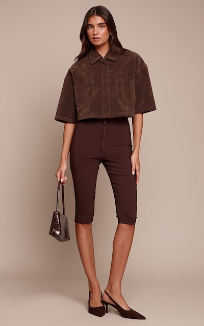 Pantalon capri tissé stretch chocolat foncé à fermeture cachée