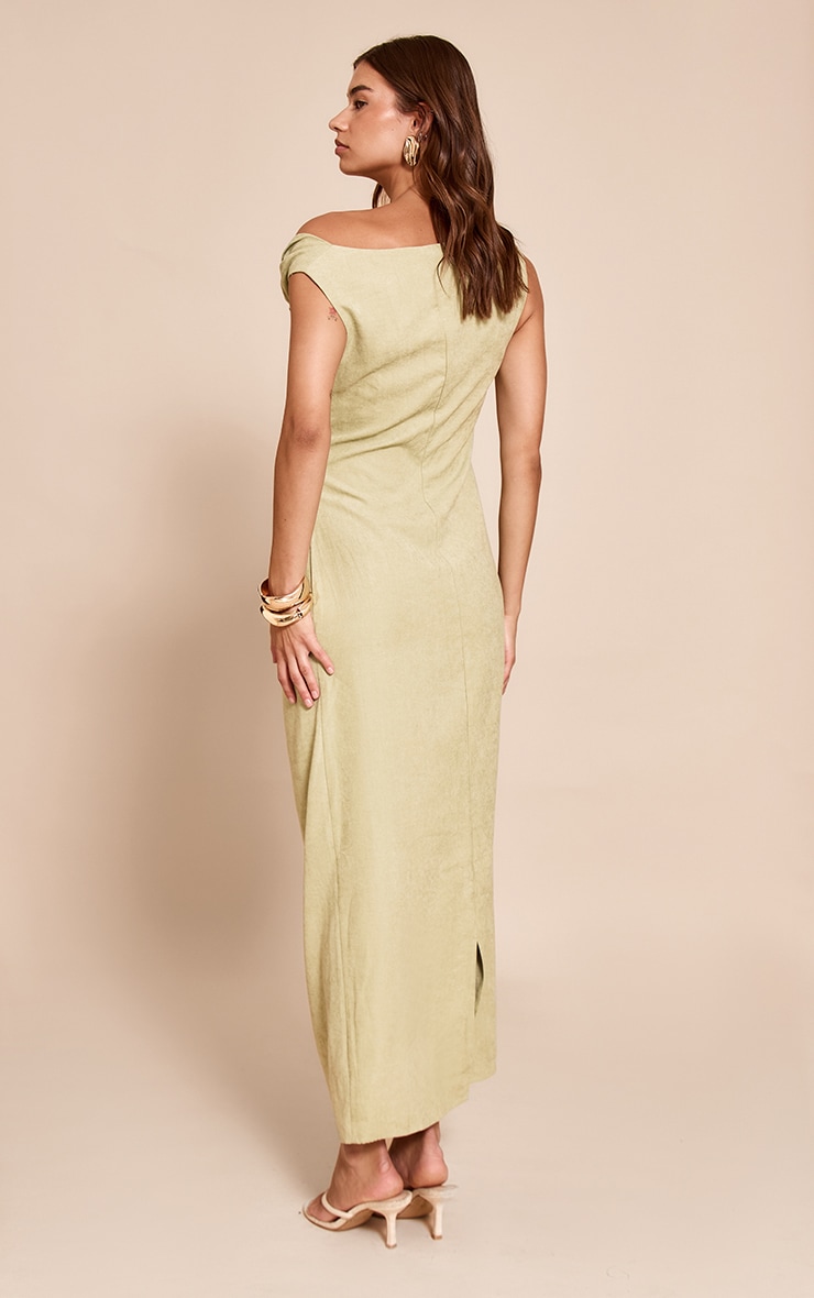 Sage Textured Off The Shoulder Trim Detail Midaxi Dress image 2