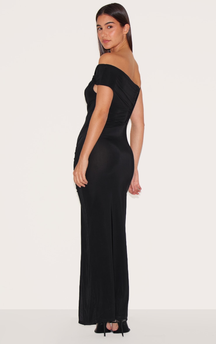 Black Slinky Twist Detail Maxi Dress image 2
