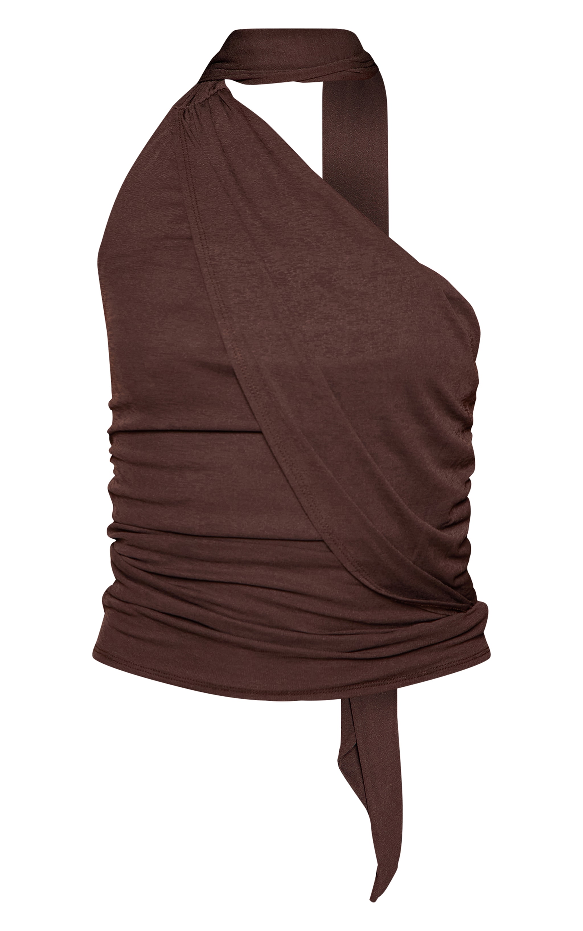 Chocolate  Burnout Mesh Ruched Waist Scarf Detail Top  image 5