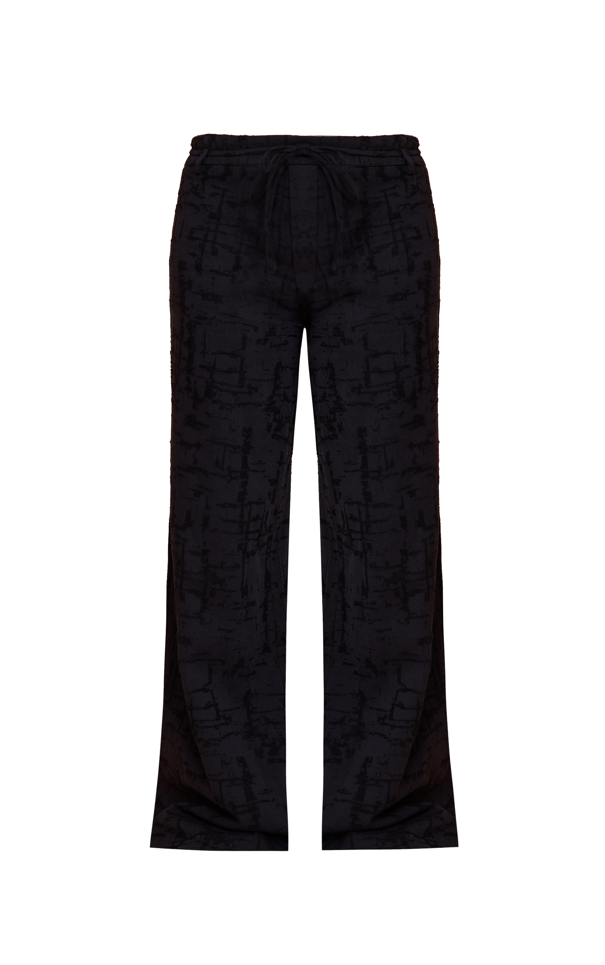 Black Textured Tie Detail Wide Leg Pants | Bottoms