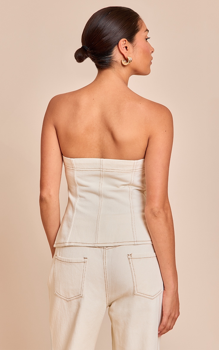 Petite Ecru Denim Asymmetric Button Bandeau Top image 2