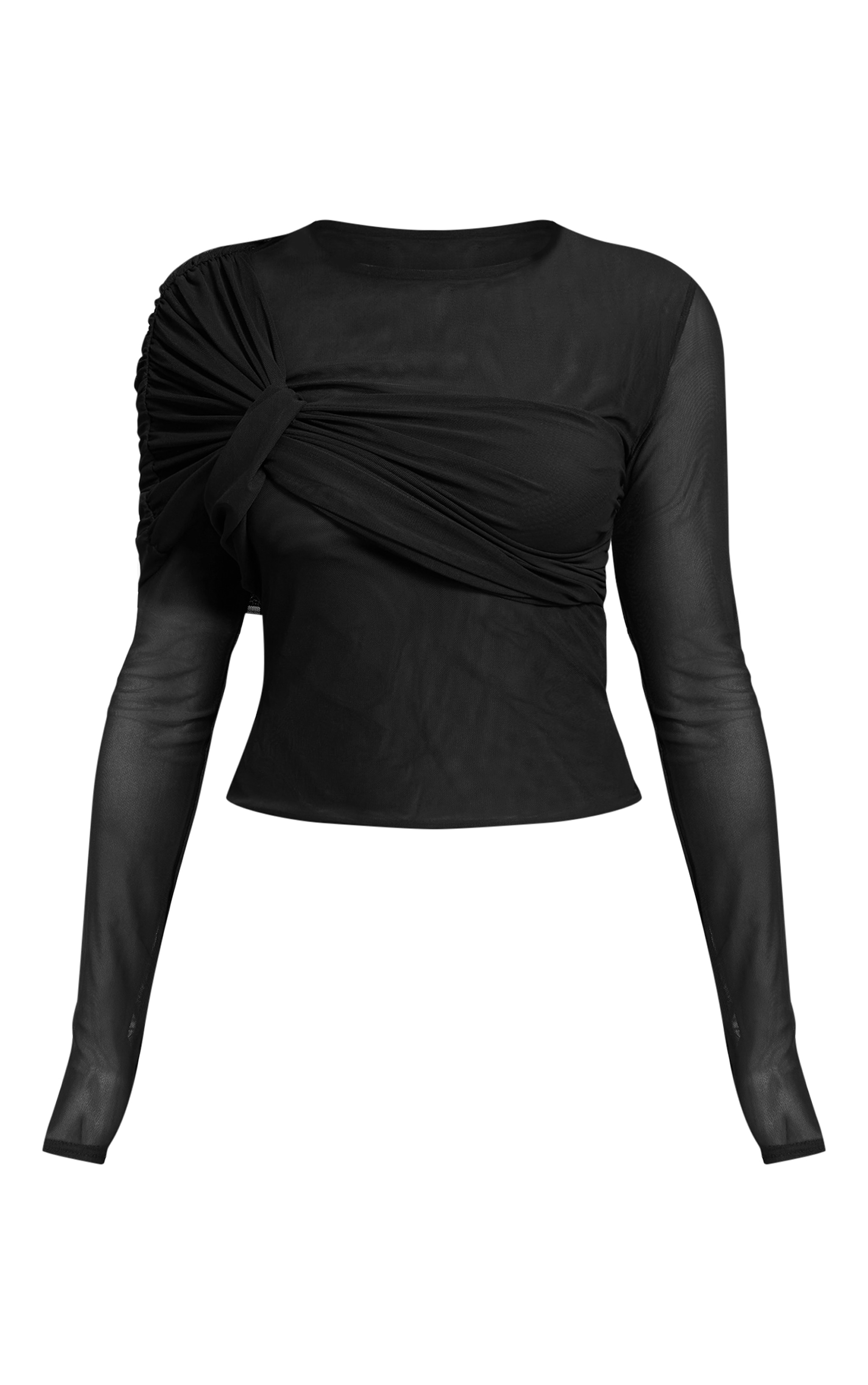 Petite Black Twist Front Detail Long Sleeve Top image 5