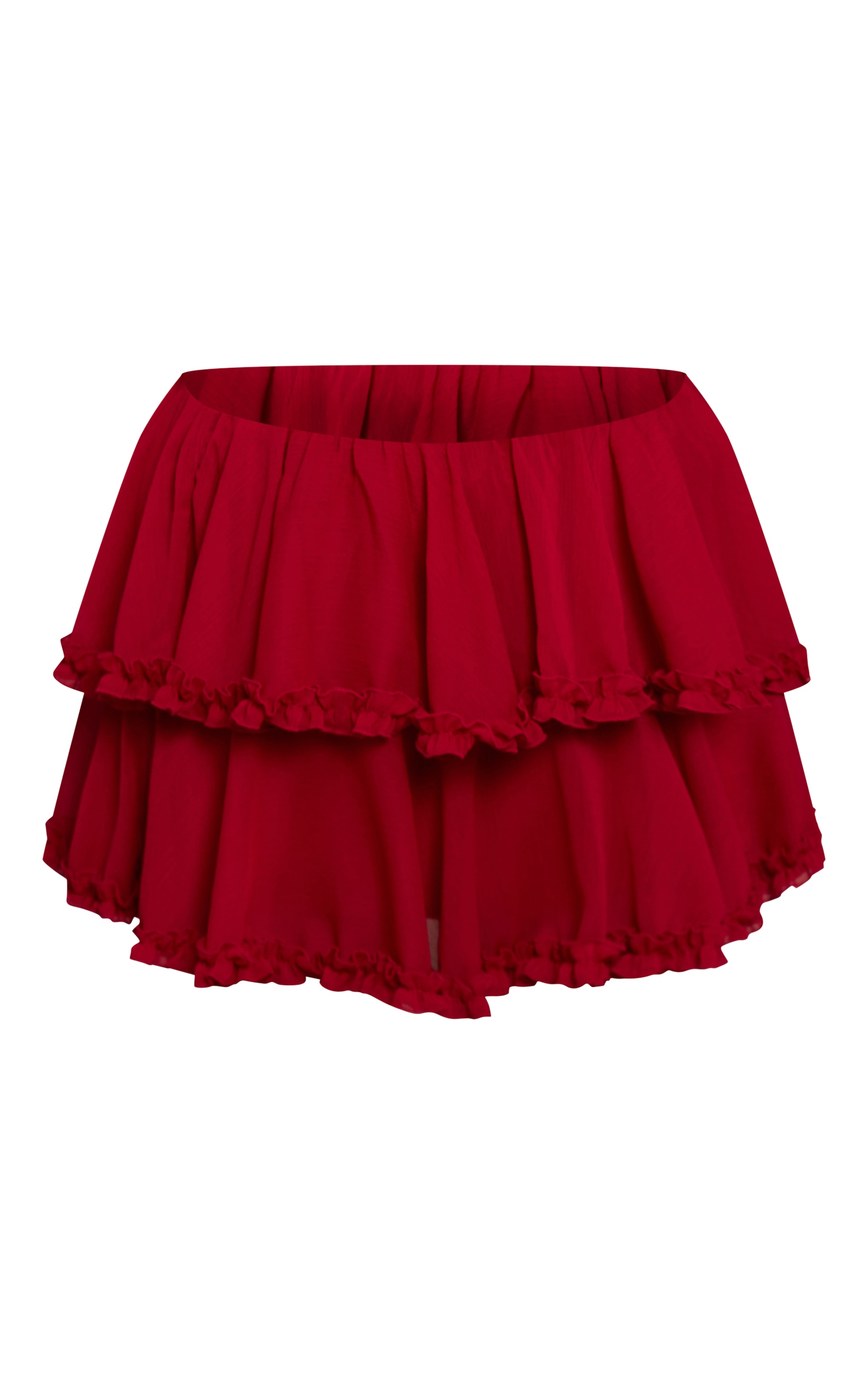 Shape Burgundy Chiffon Tiered Frill Mini Skirt image 6