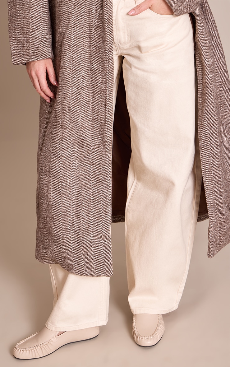 Cream PU Ruched Trim Boat Loafer