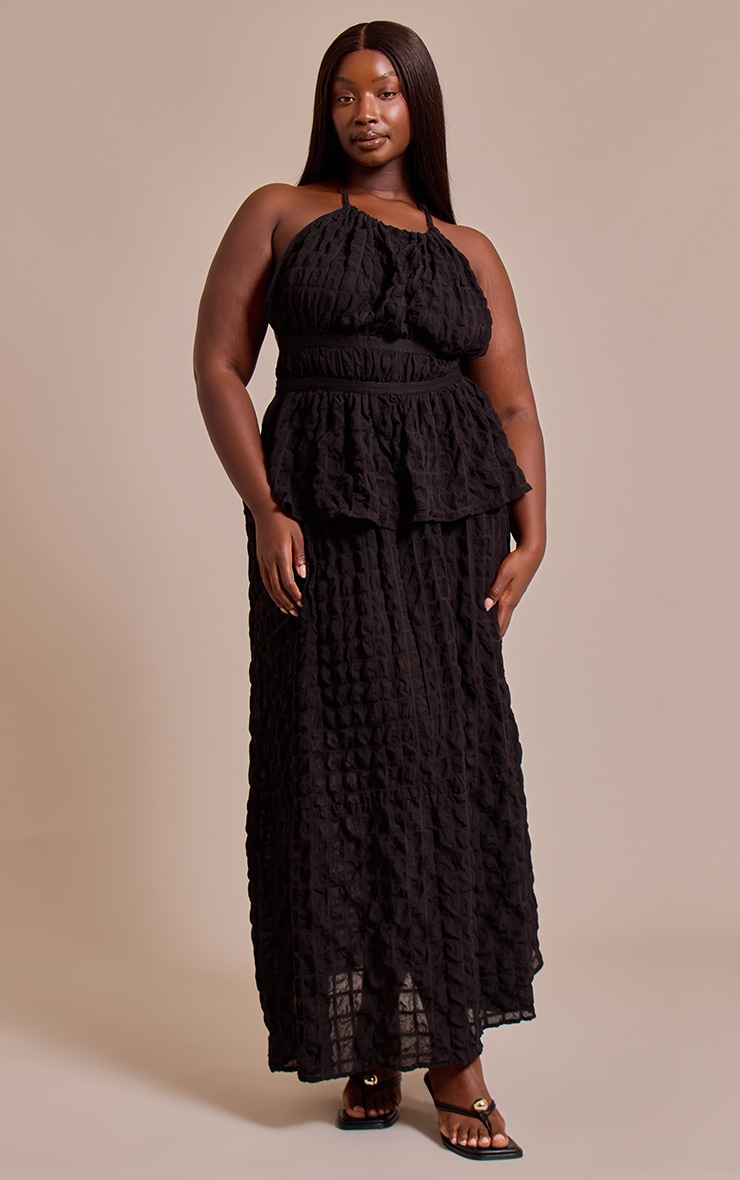 Plus Black Textured Shirred Top image 3