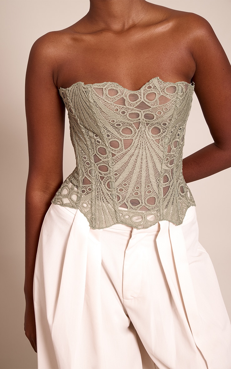 Sage Textured Sheer Floral Lace Corset image 4