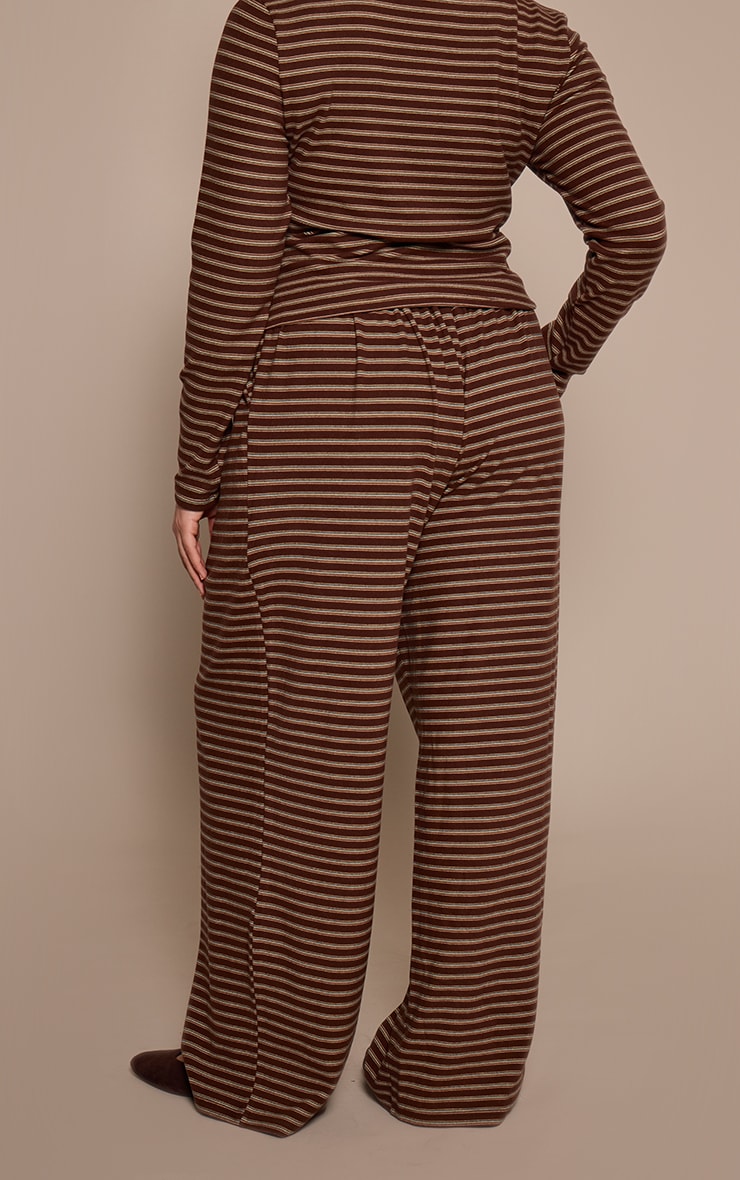 Plus Chocolate Striped Soft Fleece Straight Leg Sweatpants image 3