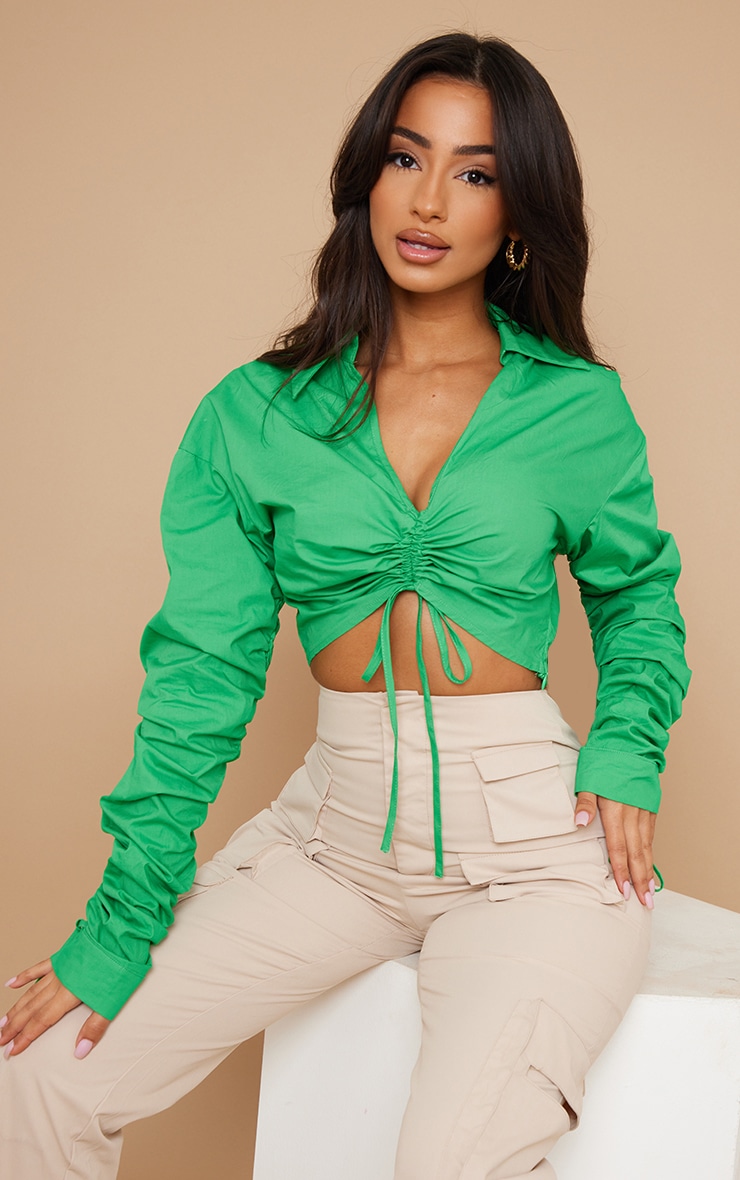 Petite Green Ruched Front Shirt image 1