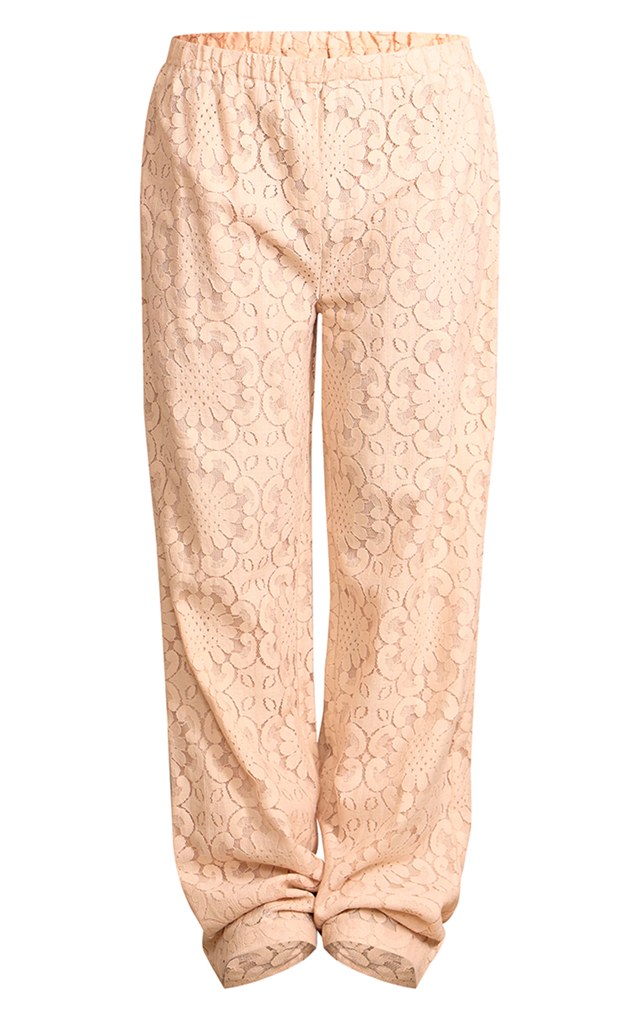 Pantalon en dentelle jacquard nude à taille élastifiée image 5