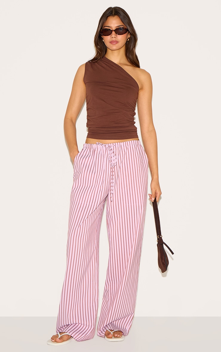 Candy Pink Striped Drawstring Straight Leg Pants image 2