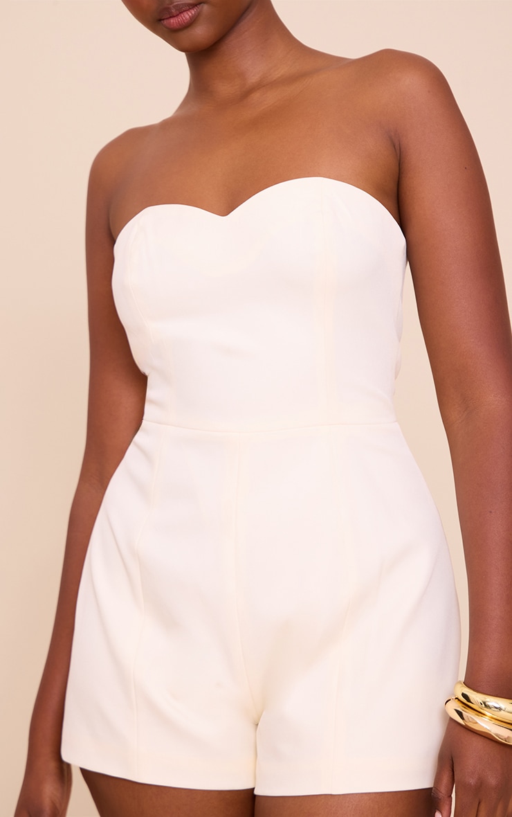 Cream Woven Sweetheart Neck Detail Romper image 4