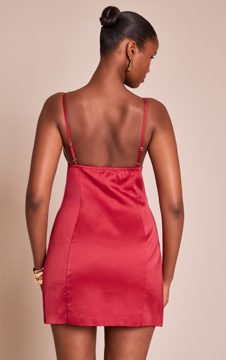 Red Satin Boat Neck Bodycon Mini Dress image 2