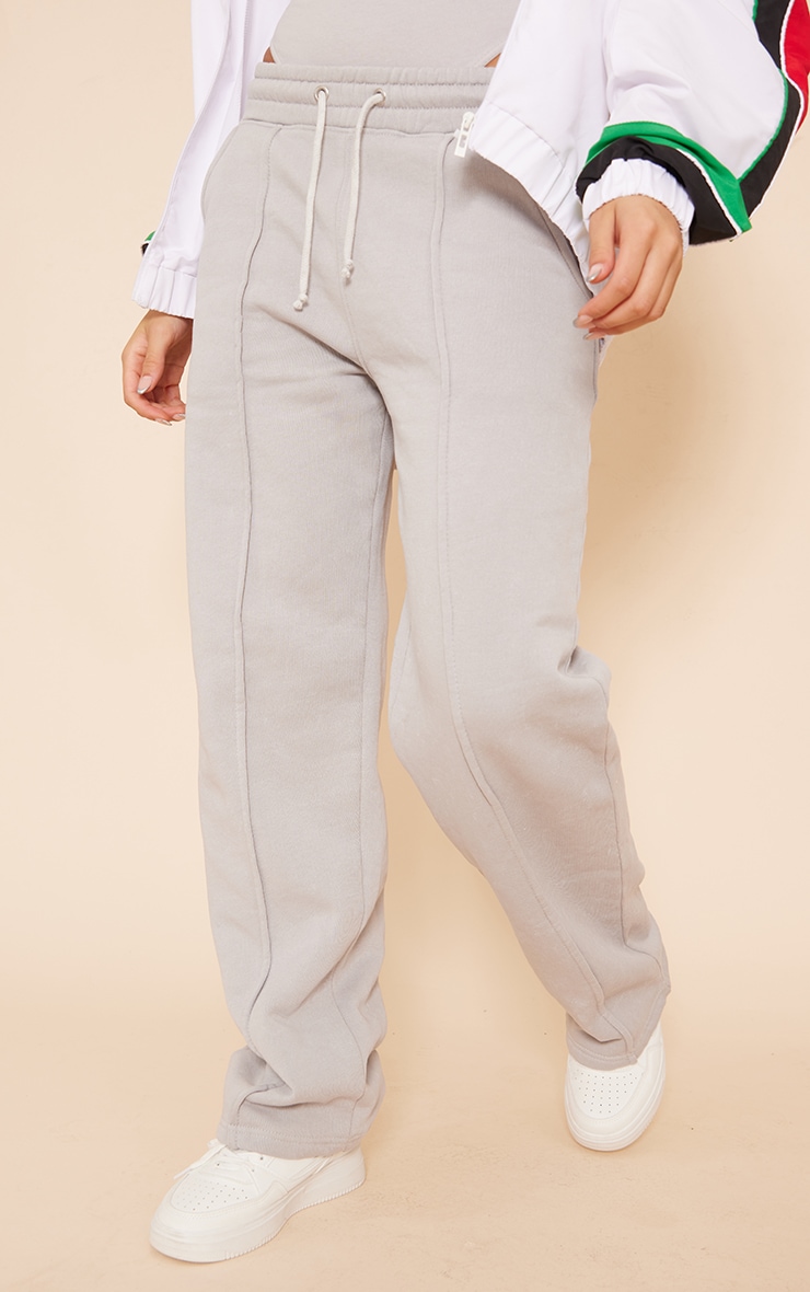 Light Grey Washed Pintuck Oversized Straight Leg Sweatpants image 2