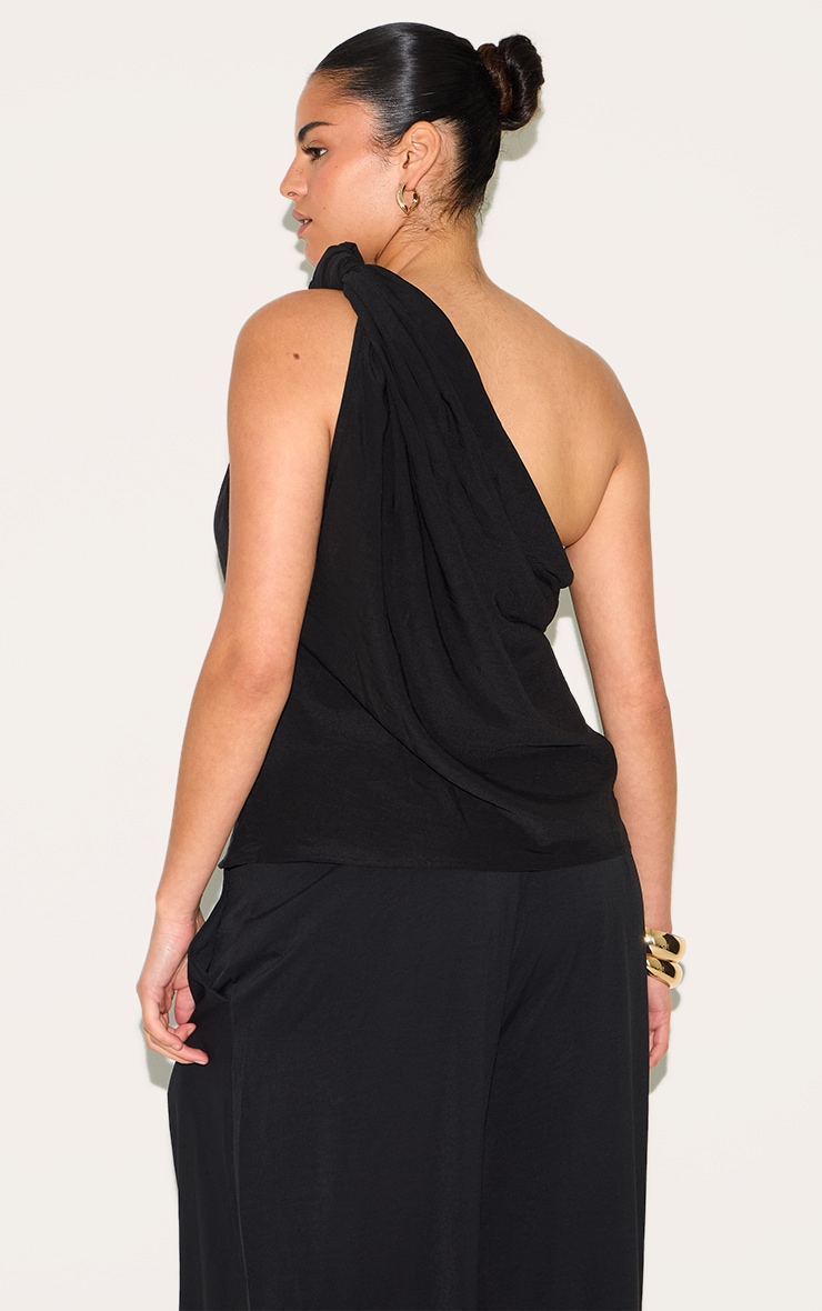 Plus Black Floaty Woven One Shoulder Knot Detail Top image 2