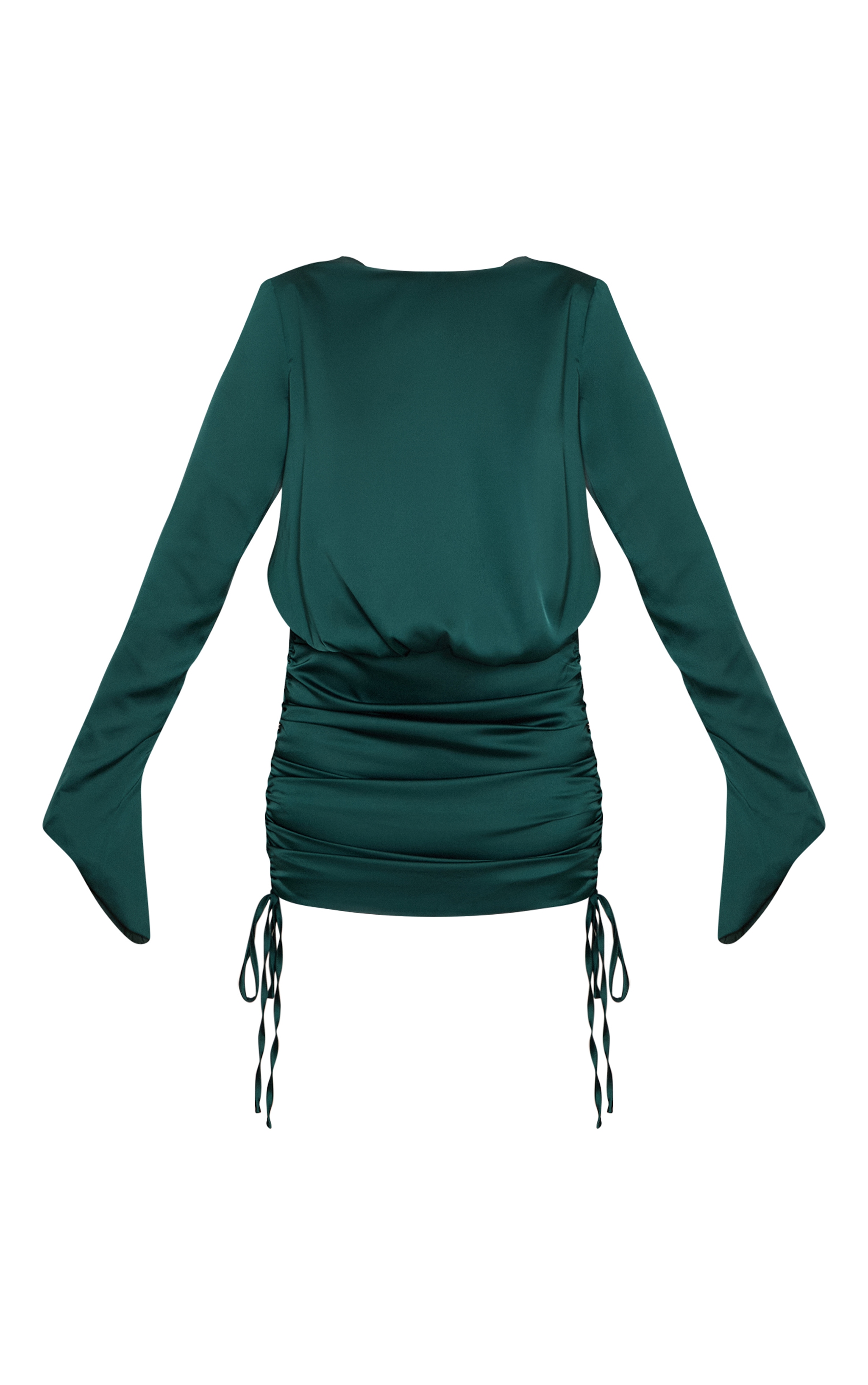 Robe moulante satinée vert émeraude froncée à dos bénitier image 5