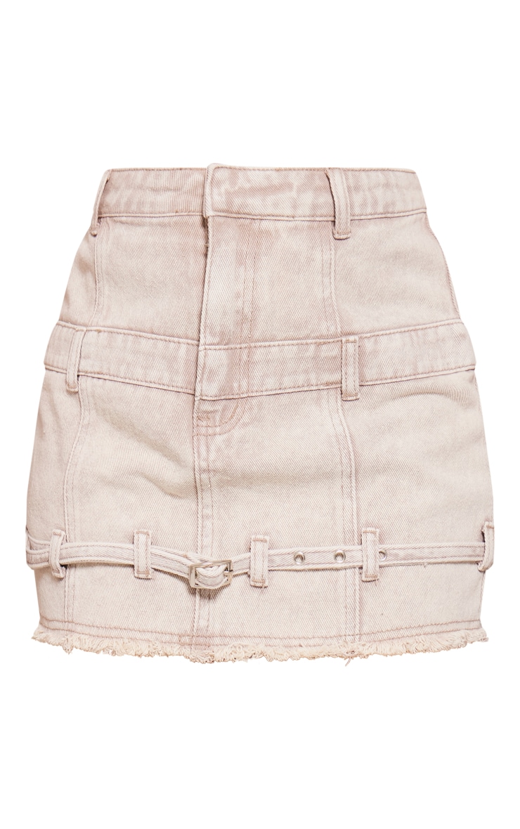 Washed Light Grey Contrast Waistband Denim Mini Skirt image 6