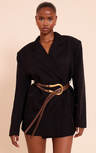 Black Woven Belt Blazer Dress