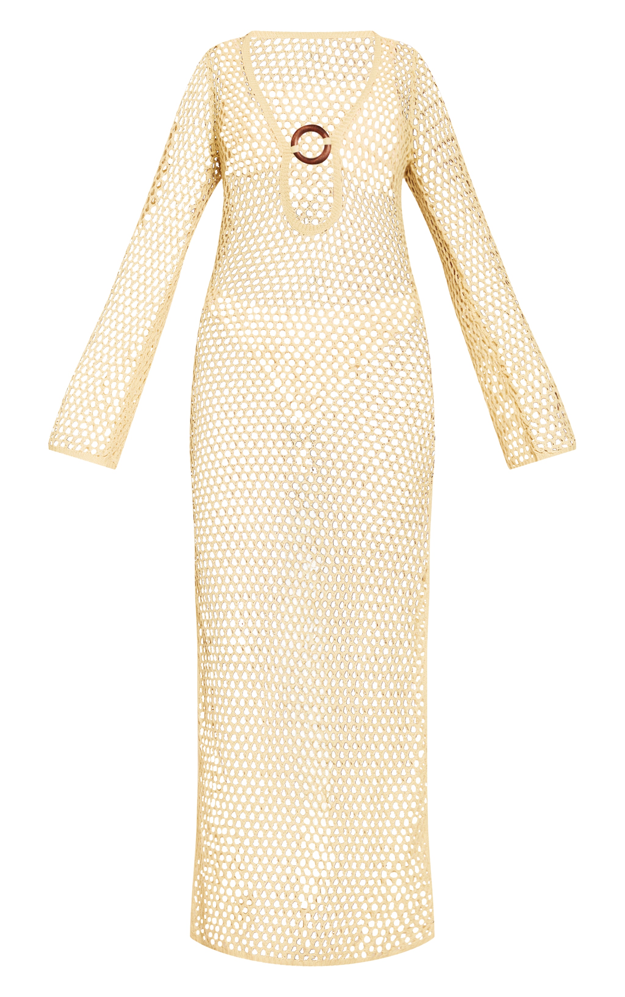 Robe de plage longue en maille style crochet crème à anneau image 5