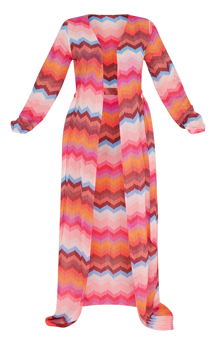 Multi Wave Print Tie Waist Beach Kimono image 1