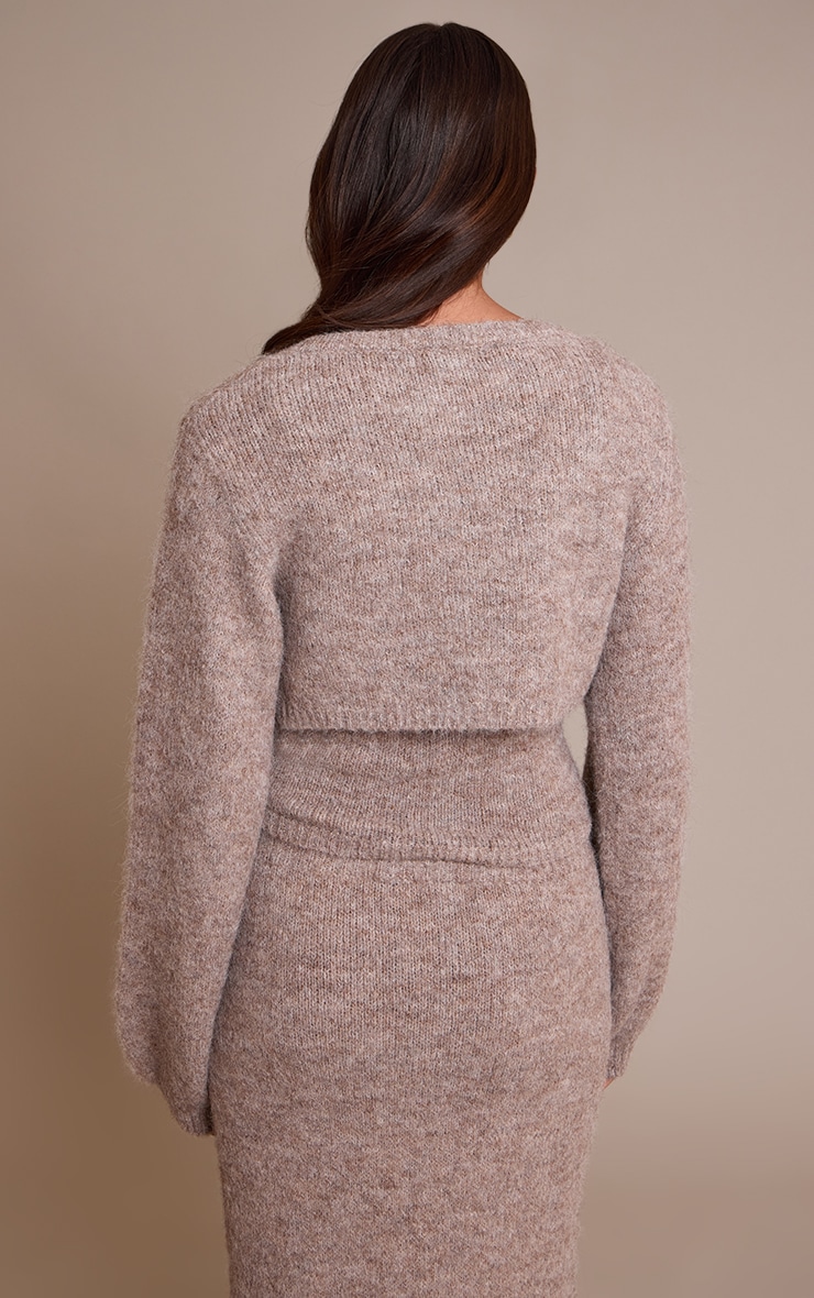 Taupe Knitted Extreme Cropped Cardigan image 2