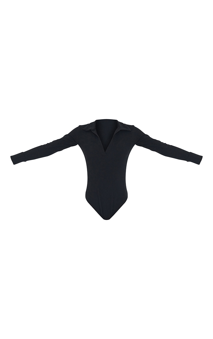 Tall Black Waffle Rib Long Sleeve Polo Bodysuit image 5