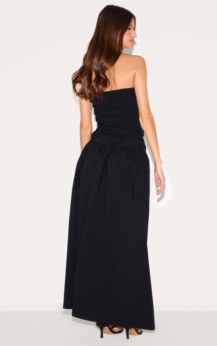 Black Stretch Woven Bandeau Ruched Maxi Dress image 2