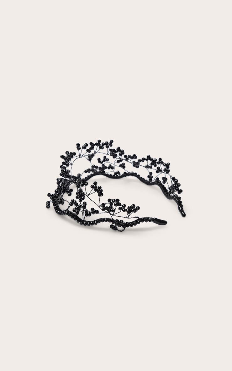 Black Beaded Tiara Headband image 3