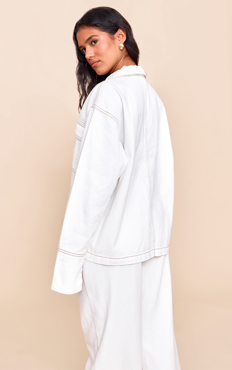 White Pocket Detail Oversized Denim Shirt image 2