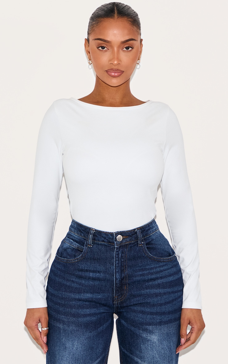Shape White Built In Bra Sculpt Boat Neck Long Sleeve T-shirt image 1